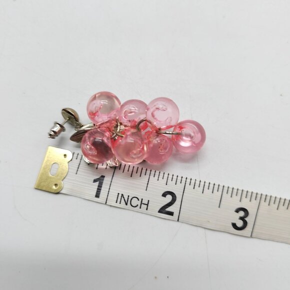 Vintage Silver Tone Grape Cluster Earrings With Pink Acrylic Beads - Picture 4 of 4
